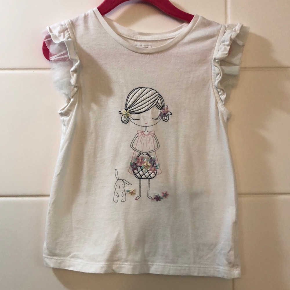 GAP girls embroidered graphic ruffle sleeve top size 5